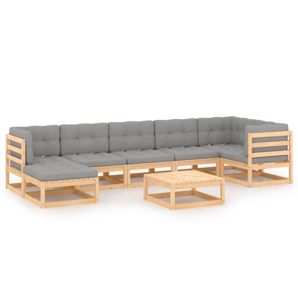 Muebles de jardín 8 piezas con cojines de madera de pino maciza