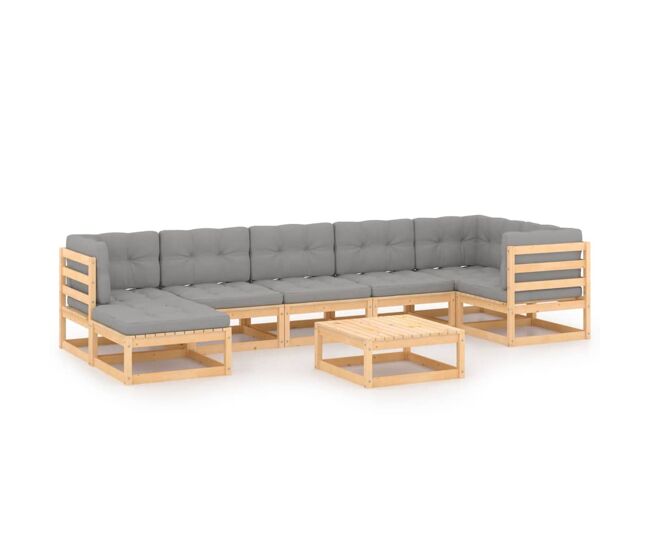 Muebles de jardín 8 piezas con cojines de madera de pino maciza