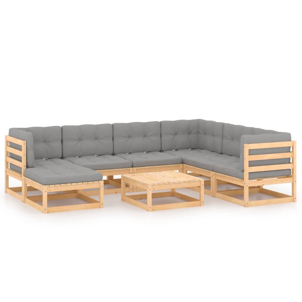 Muebles de jardín 8 piezas con cojines de madera de pino maciza