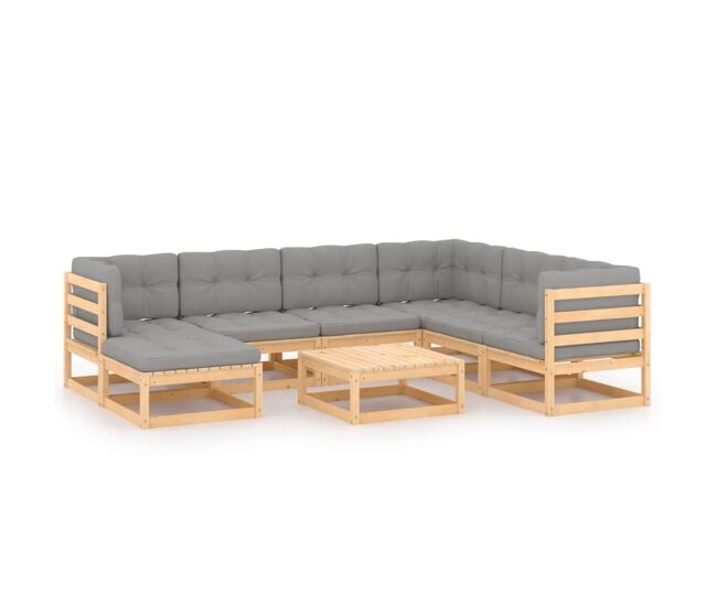 Muebles de jardín 8 piezas con cojines de madera de pino maciza