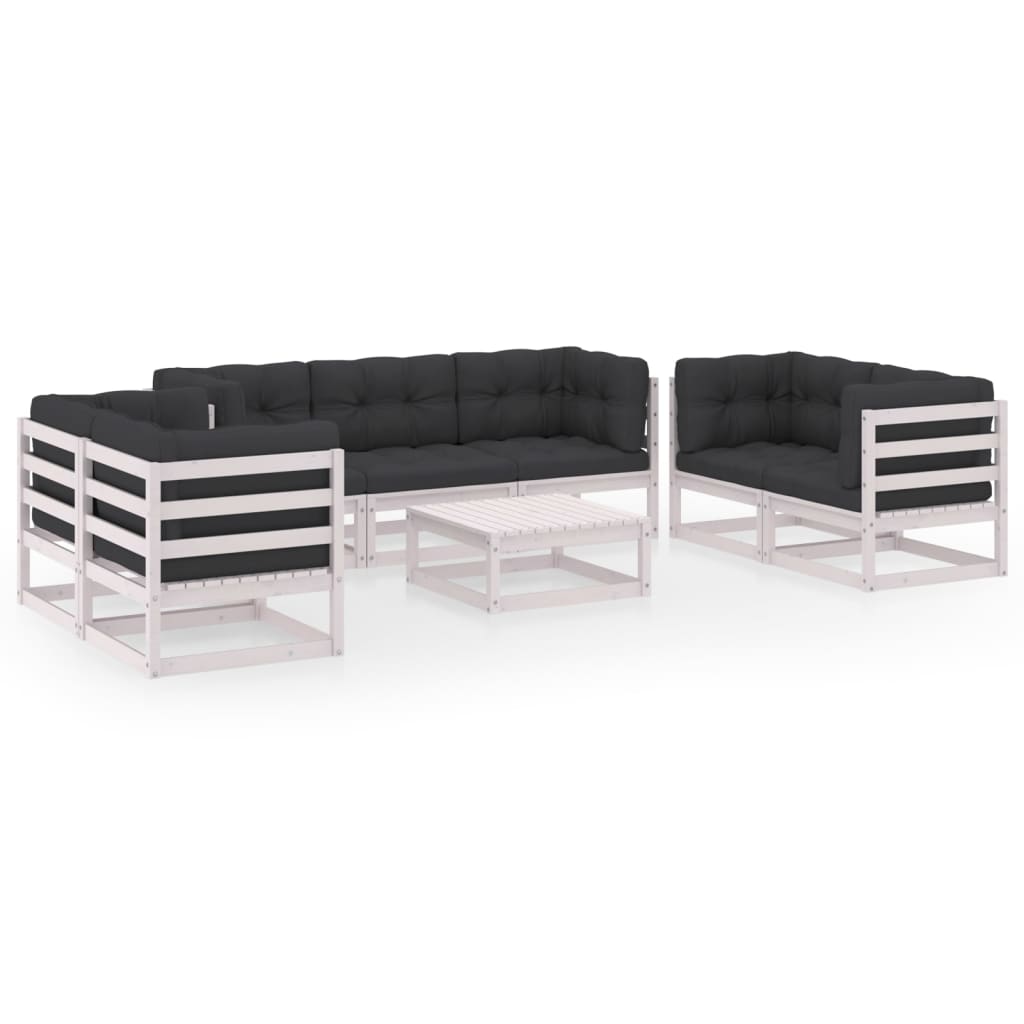 Muebles de jardín 8 piezas con cojines de madera de pino maciza
