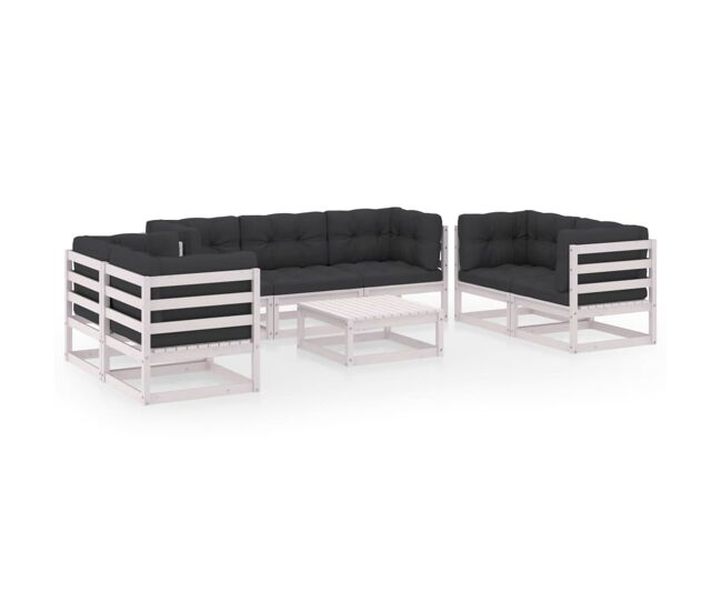 Muebles de jardín 8 piezas con cojines de madera de pino maciza
