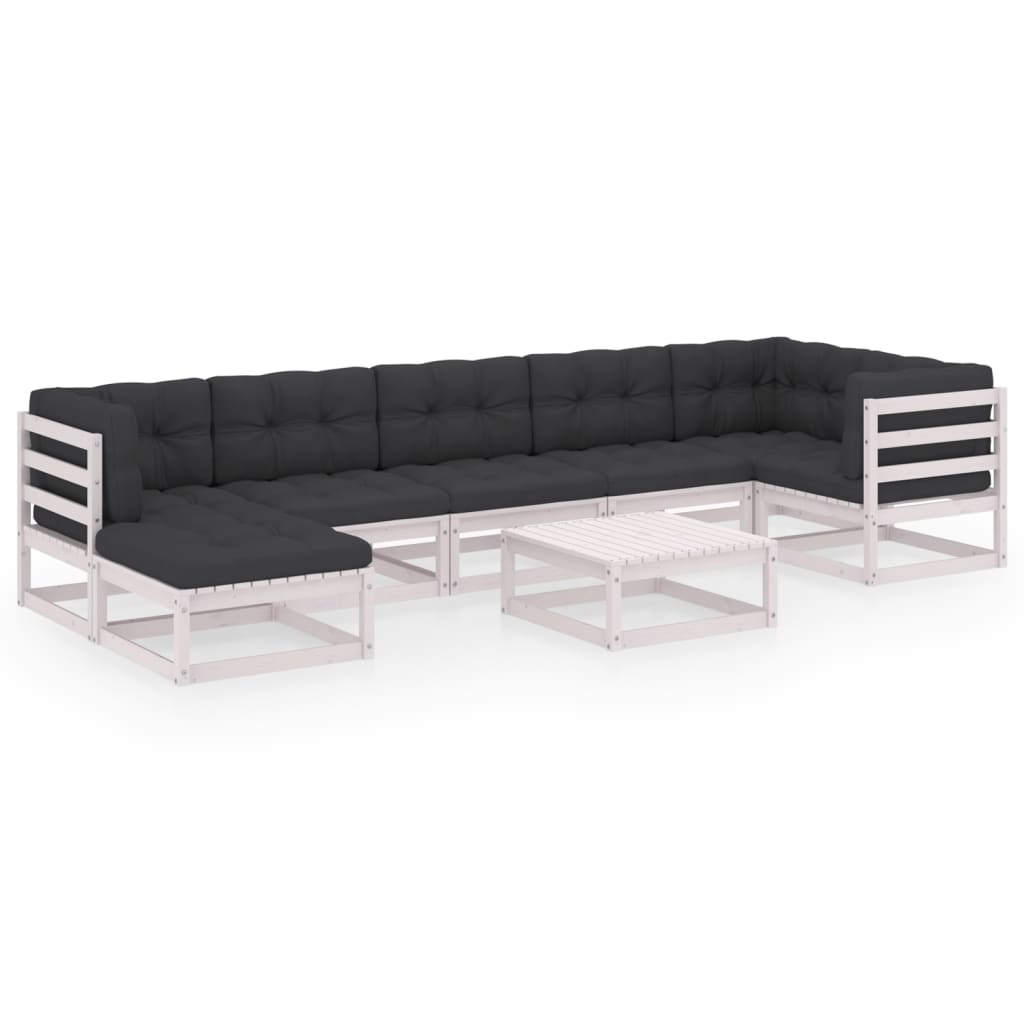 Muebles de jardín 8 piezas con cojines de madera de pino maciza