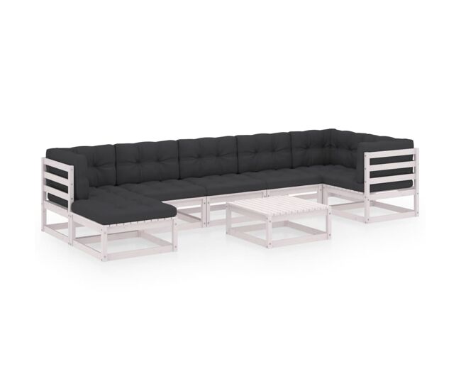Muebles de jardín 8 piezas con cojines de madera de pino maciza