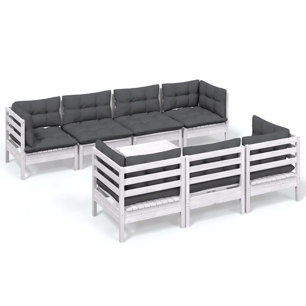 Muebles de jardín 8 piezas con cojines madera maciza de pino