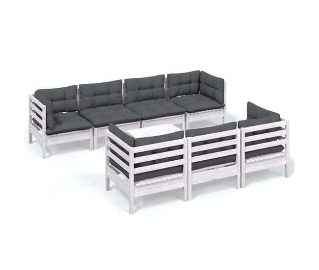 Muebles de jardín 8 piezas con cojines madera maciza de pino
