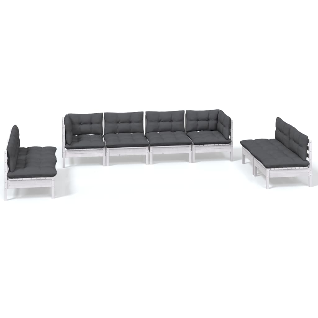 Muebles de jardín 8 piezas con cojines madera maciza de pino