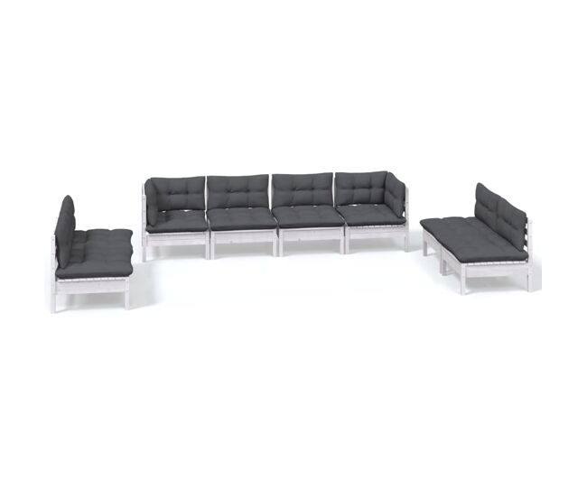Muebles de jardín 8 piezas con cojines madera maciza de pino