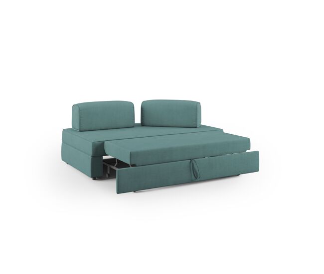 Liberty sofá con puff extraíble y respaldo desmontable en tela impermeable 180 cm verde/ gris