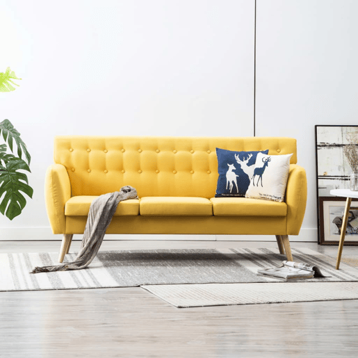 Sofá de 3 lugares - Sofá fixo estofos de tecido 172x70x82 cm amarelo