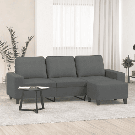 Sofá de 3 lugares - Sofá fixo com apoio de pés 180 cm tecido cinza-escuro Sofá de 3 lugares - Sofá fixo com apoio de pés 180 cm tecido cinza-escuro