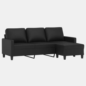 Sofá de 3 lugares - Sofá fixo c apoio de pés 180 cm couro artificial preto
