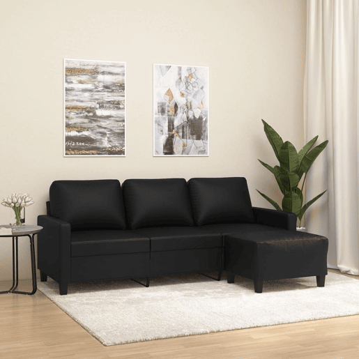 Sofá de 3 lugares - Sofá fixo c apoio de pés 180 cm couro artificial preto