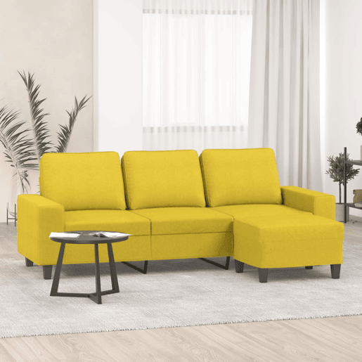 Sofá de 3 lugares - Sofá fixo com apoio de pés 180 cm tecido amarelo-claro Sofá de 3 lugares - Sofá fixo com apoio de pés 180 cm tecido amarelo-claro