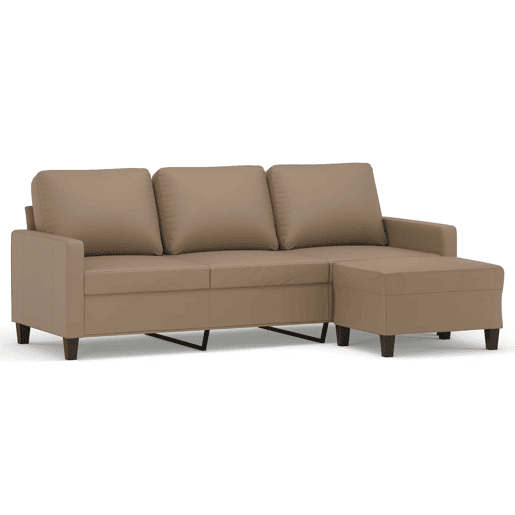 Sofá 3 lugares - Sofá fixo c apoio pés 180 cm couro artificial cappuccino Sofá 3 lugares - Sofá fixo c apoio pés 180 cm couro artificial cappuccino