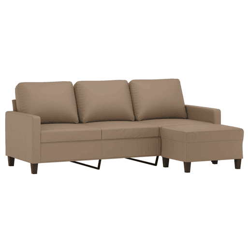 Sofá 3 lugares - Sofá fixo c apoio pés 180 cm couro artificial cappuccino Sofá 3 lugares - Sofá fixo c apoio pés 180 cm couro artificial cappuccino