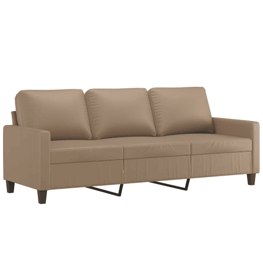 Sofá 3 lugares - Sofá fixo c apoio pés 180 cm couro artificial cappuccino Sofá 3 lugares - Sofá fixo c apoio pés 180 cm couro artificial cappuccino
