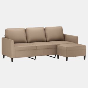 Sofá 3 lugares - Sofá fixo c apoio pés 180 cm couro artificial cappuccino