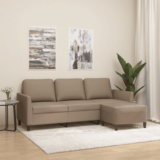 Sofá 3 lugares - Sofá fixo c apoio pés 180 cm couro artificial cappuccino Sofá 3 lugares - Sofá fixo c apoio pés 180 cm couro artificial cappuccino