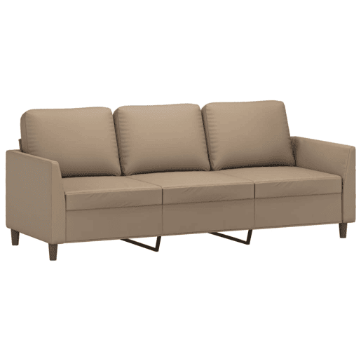 Sofá 3 lugares - Sofá fixo c apoio pés 180 cm couro artificial cappuccino Sofá 3 lugares - Sofá fixo c apoio pés 180 cm couro artificial cappuccino