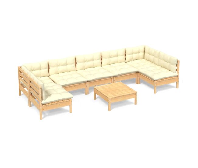 Muebles de jardín 8 piezas cojines madera maciza de pino