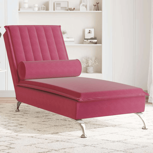 Sofá Chaise lounge - Sofá de canto de massagem com rolo veludo vermelho tinto