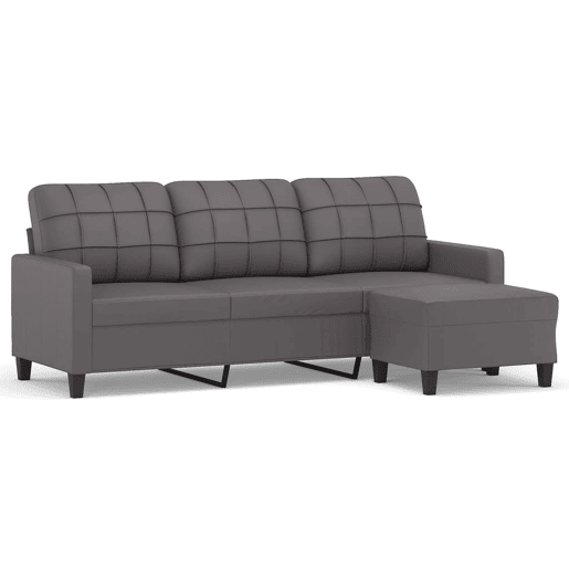 Sofá de 3 lugares - Sofá fixo c apoio de pés 180 cm couro artificial cinza Sofá de 3 lugares - Sofá fixo c apoio de pés 180 cm couro artificial cinza