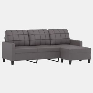 Sofá de 3 lugares - Sofá fixo c apoio de pés 180 cm couro artificial cinza