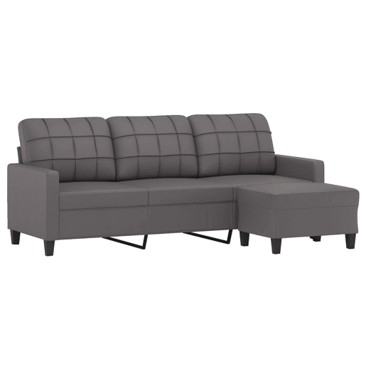 Sofá de 3 lugares - Sofá fixo c apoio de pés 180 cm couro artificial cinza Sofá de 3 lugares - Sofá fixo c apoio de pés 180 cm couro artificial cinza