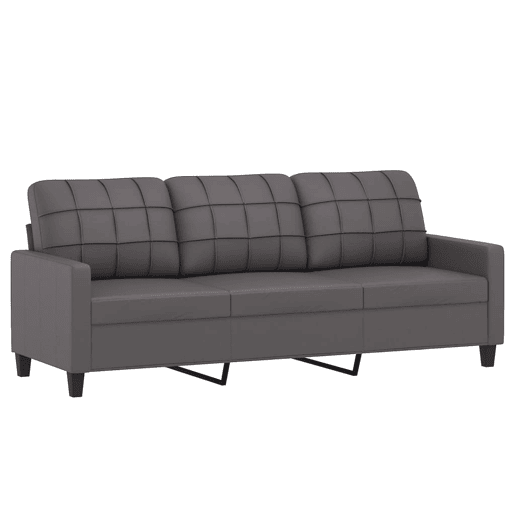 Sofá de 3 lugares - Sofá fixo c apoio de pés 180 cm couro artificial cinza Sofá de 3 lugares - Sofá fixo c apoio de pés 180 cm couro artificial cinza
