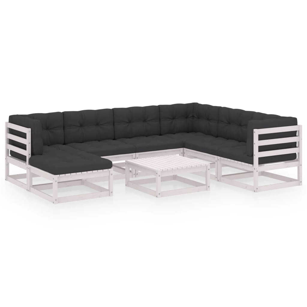 Muebles de jardín 8 piezas con cojines de madera de pino maciza