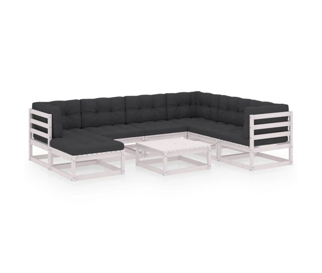 Muebles de jardín 8 piezas con cojines de madera de pino maciza