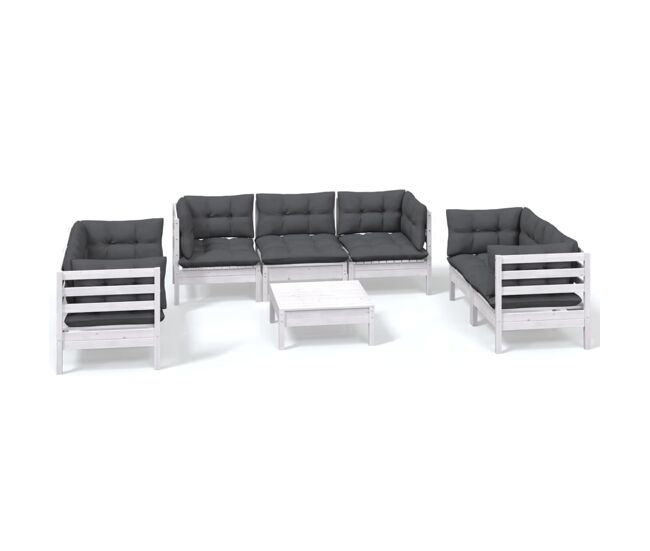 Muebles de jardín 8 piezas con cojines madera maciza de pino