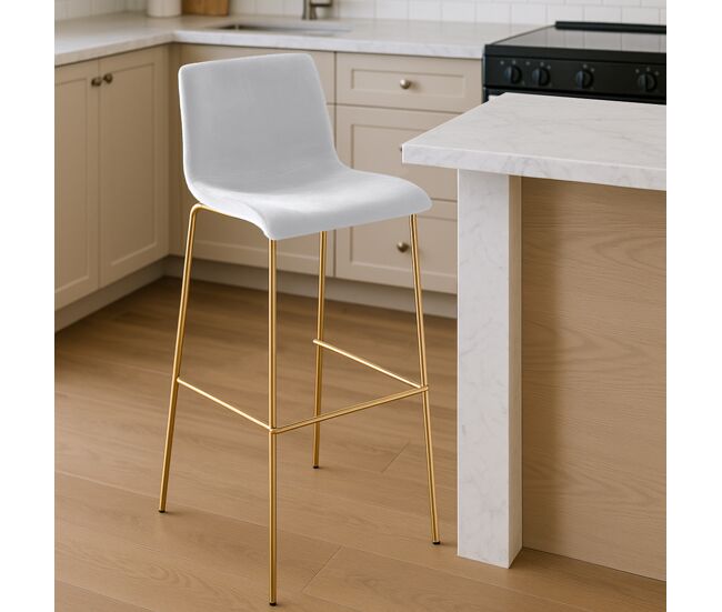 Taburete de bar hoover terciopelo marco de cuatro patas oro crema 48x43x100 cm