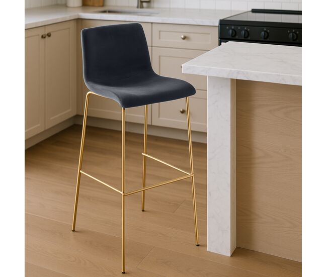 Taburete de bar hoover terciopelo marco de cuatro patas oro negro 48x43x100 cm
