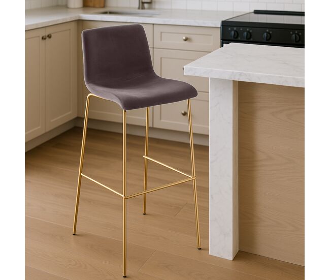 Taburete de bar hoover terciopelo marco de cuatro patas oro marrón 48x43x100 cm