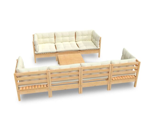 Muebles de jardín 8 piezas cojines madera maciza de pino