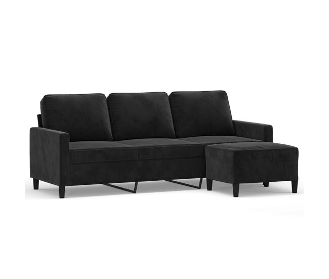 Vidaxl sofá de 3 plazas con taburete de terciopelo negro 180 cm