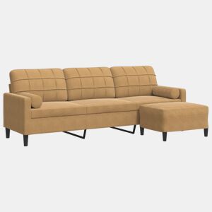 vidaXL Sofá de 3 lugares com apoio de pés 210 cm veludo castanho