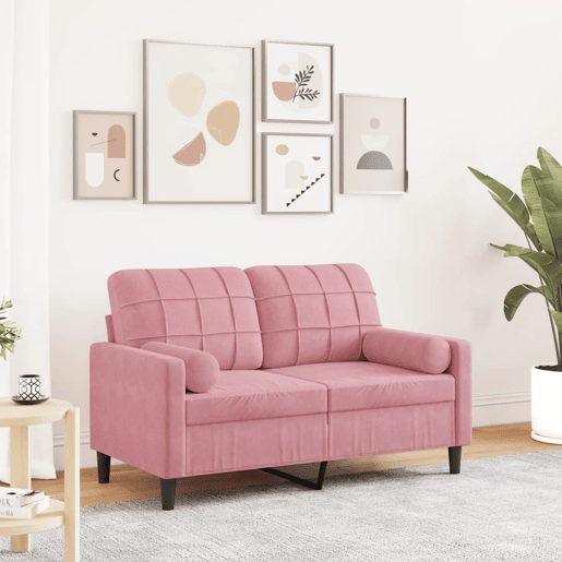 vidaXL Sofá 2 lug. c almofadas decorativas 120 cm veludo rosa