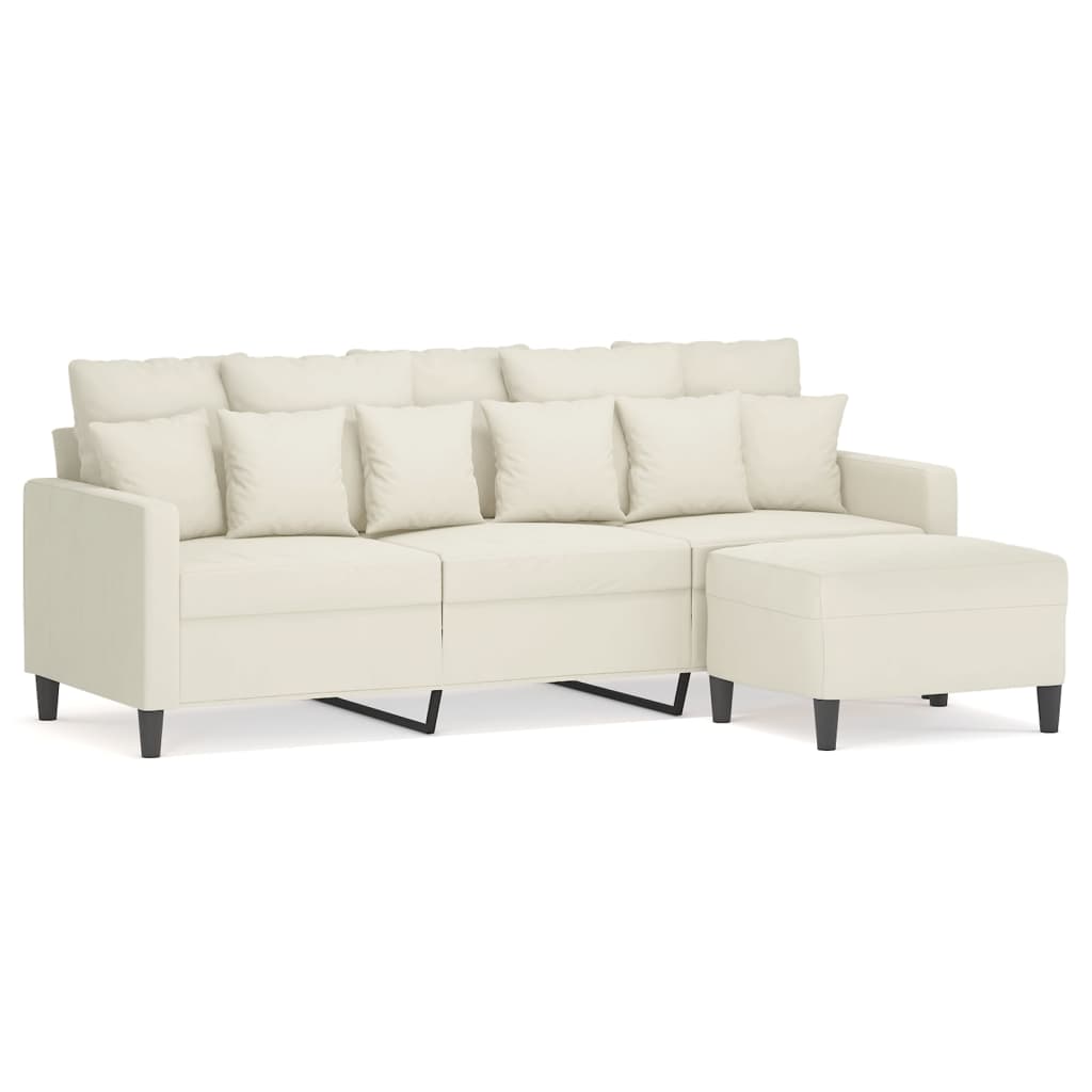 Vidaxl sofá de 3 plazas con taburete de terciopelo crema 180 cm
