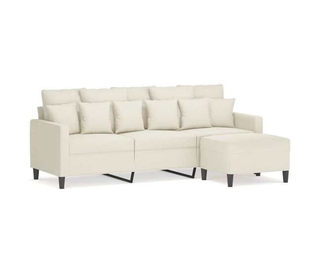 Vidaxl sofá de 3 plazas con taburete de terciopelo crema 180 cm
