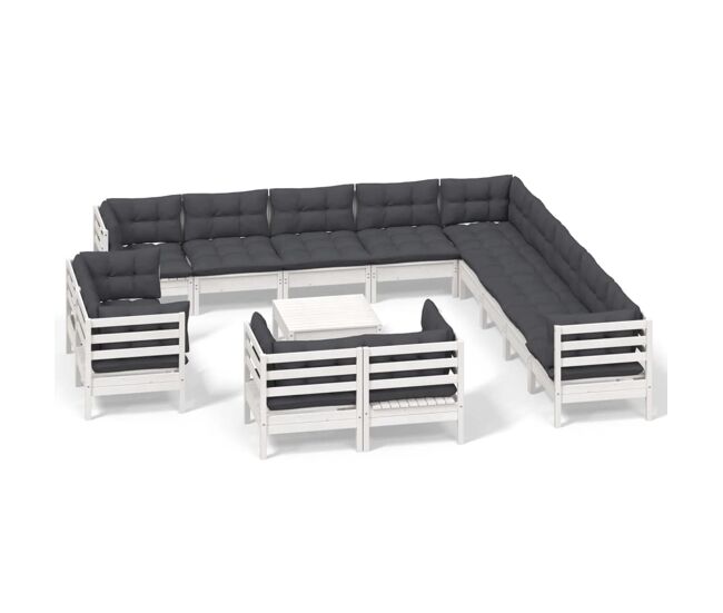 Muebles de jardín 14 pzas con cojines blanco madera maciza pino