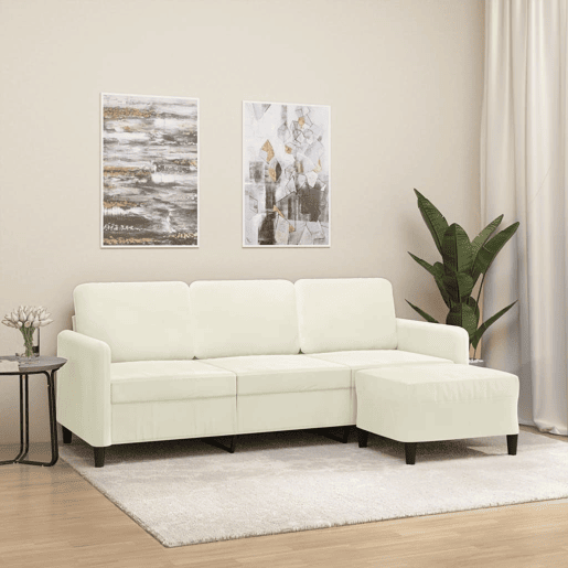 vidaXL Sofá de 3 lugares com apoio de pés 180 cm veludo cor creme vidaXL Sofá de 3 lugares com apoio de pés 180 cm veludo cor creme