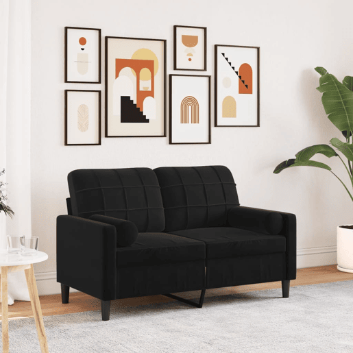 vidaXL Sofá 2 lugares c almofadas decorativas 120 cm veludo preto