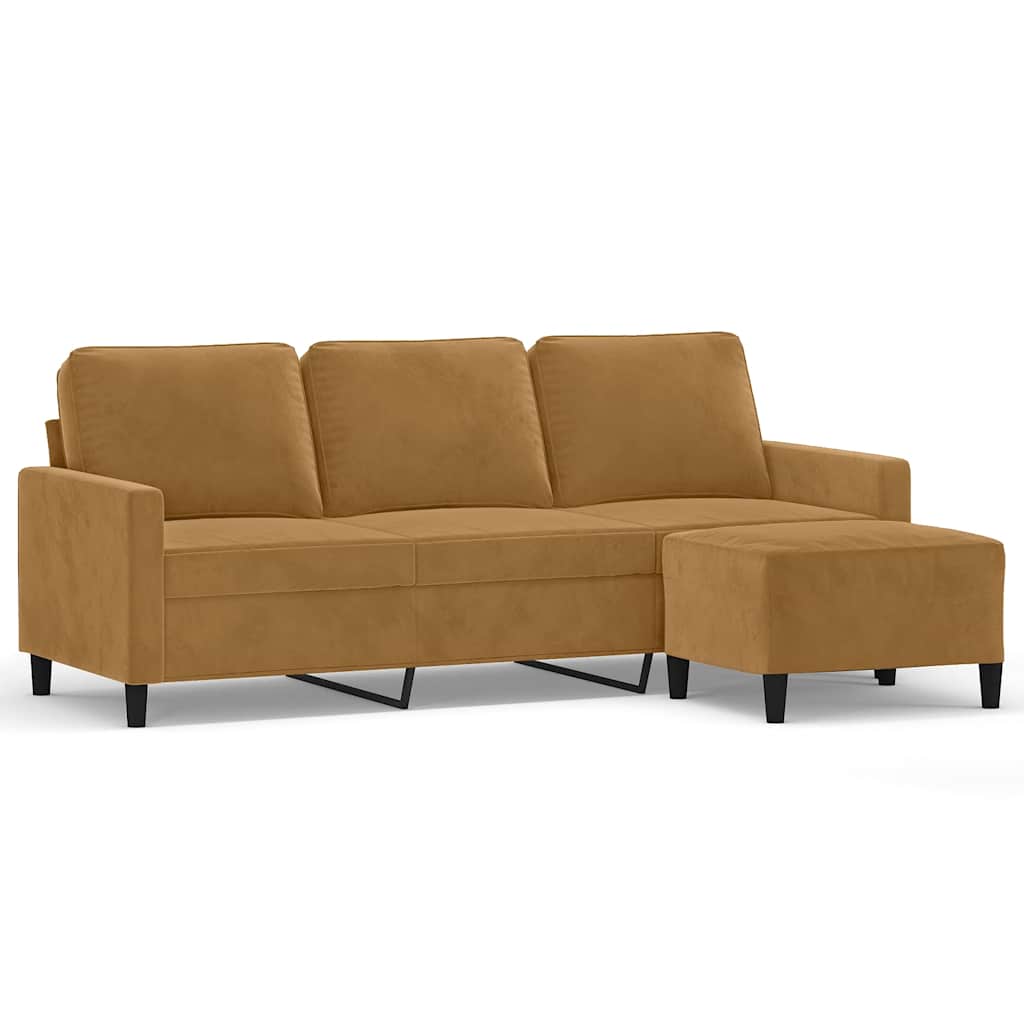 Vidaxl sofá de 3 plazas con taburete de terciopelo marrón 180 cm