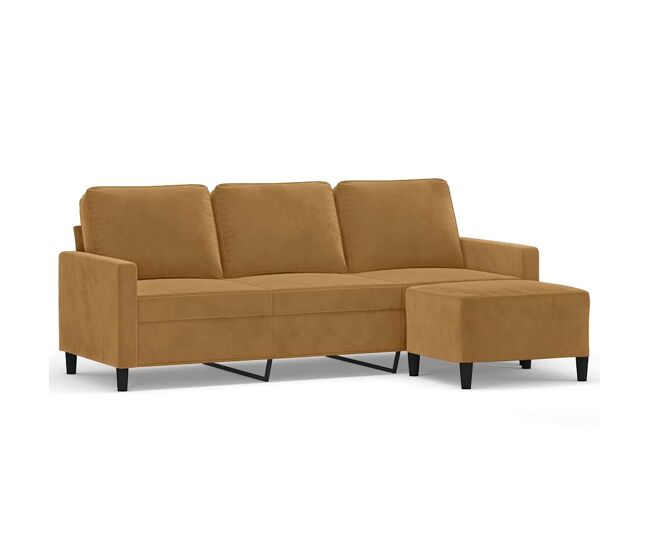 Vidaxl sofá de 3 plazas con taburete de terciopelo marrón 180 cm