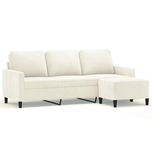 vidaXL Sofá de 3 lugares com apoio de pés 180 cm veludo cor creme