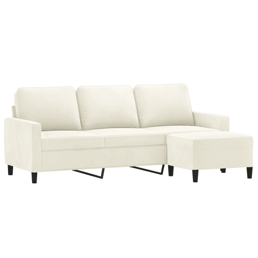 vidaXL Sofá de 3 lugares com apoio de pés 180 cm veludo cor creme
