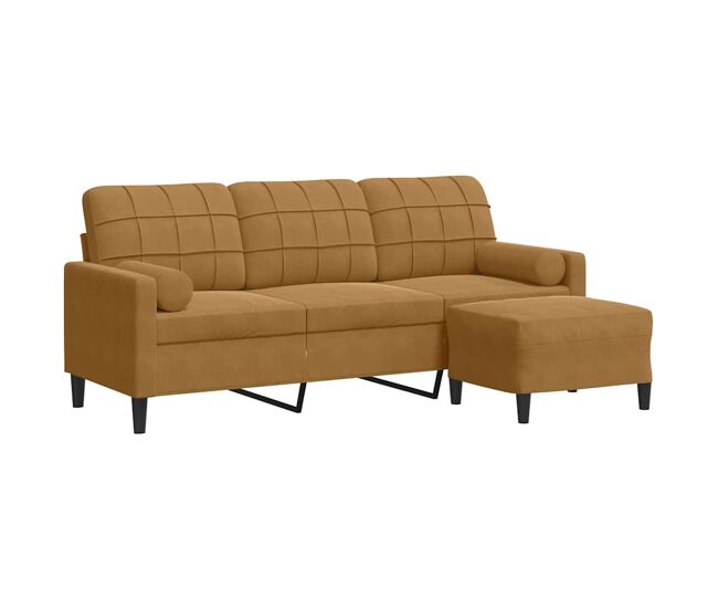 Vidaxl sofá de 3 plazas con taburete de terciopelo marrón 180 cm